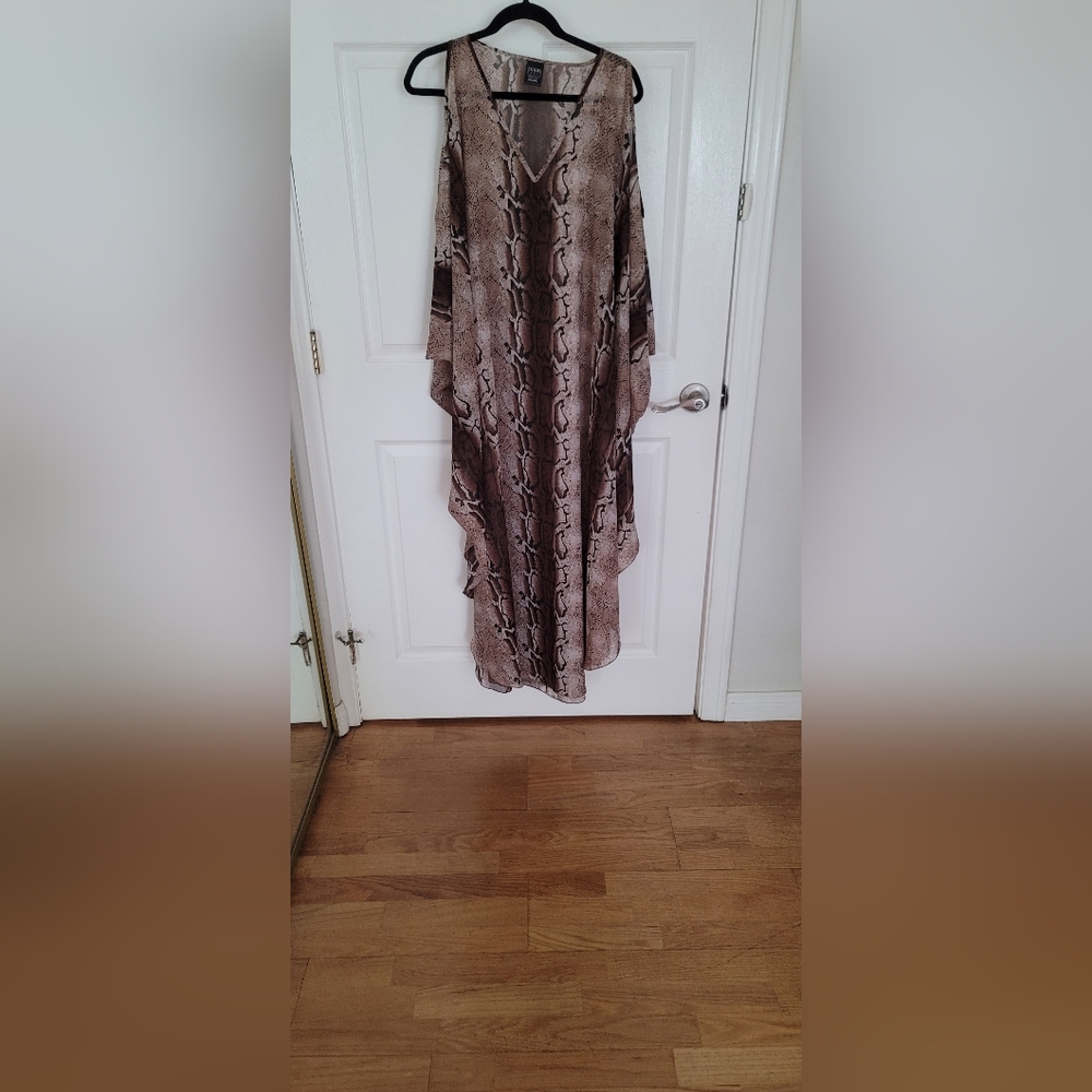 Shawl Dawls Animal Print Cold Shoulder V-Neck Overlay Dress Kaftan Tunic